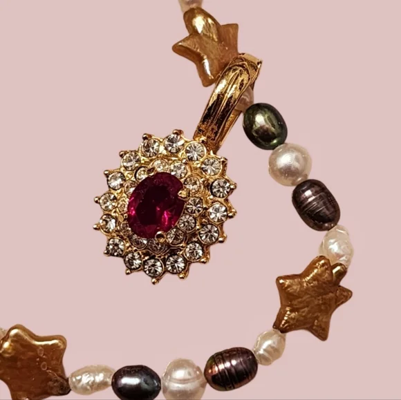 ✨️Unique Handmade Freshwater Pearl Star Necklace With Roman Purple Stone Pendant - Picture 2 of 4